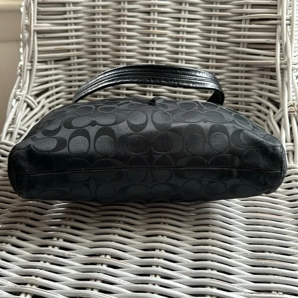 COACH Black Signature C Sateen Shoulder Bag with Creased Leather Trim - Picture 9 of 16